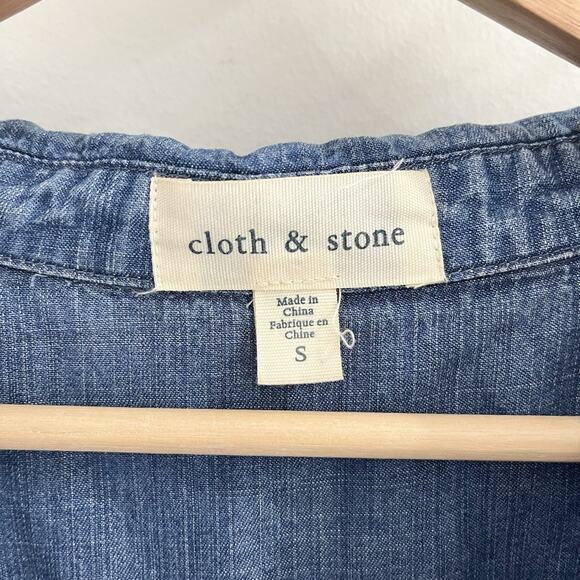 Cloth & Stone Chambray Shirt Dress Size S Denim Blue Button Down Frayed Hem T700 - Picture 3 of 3